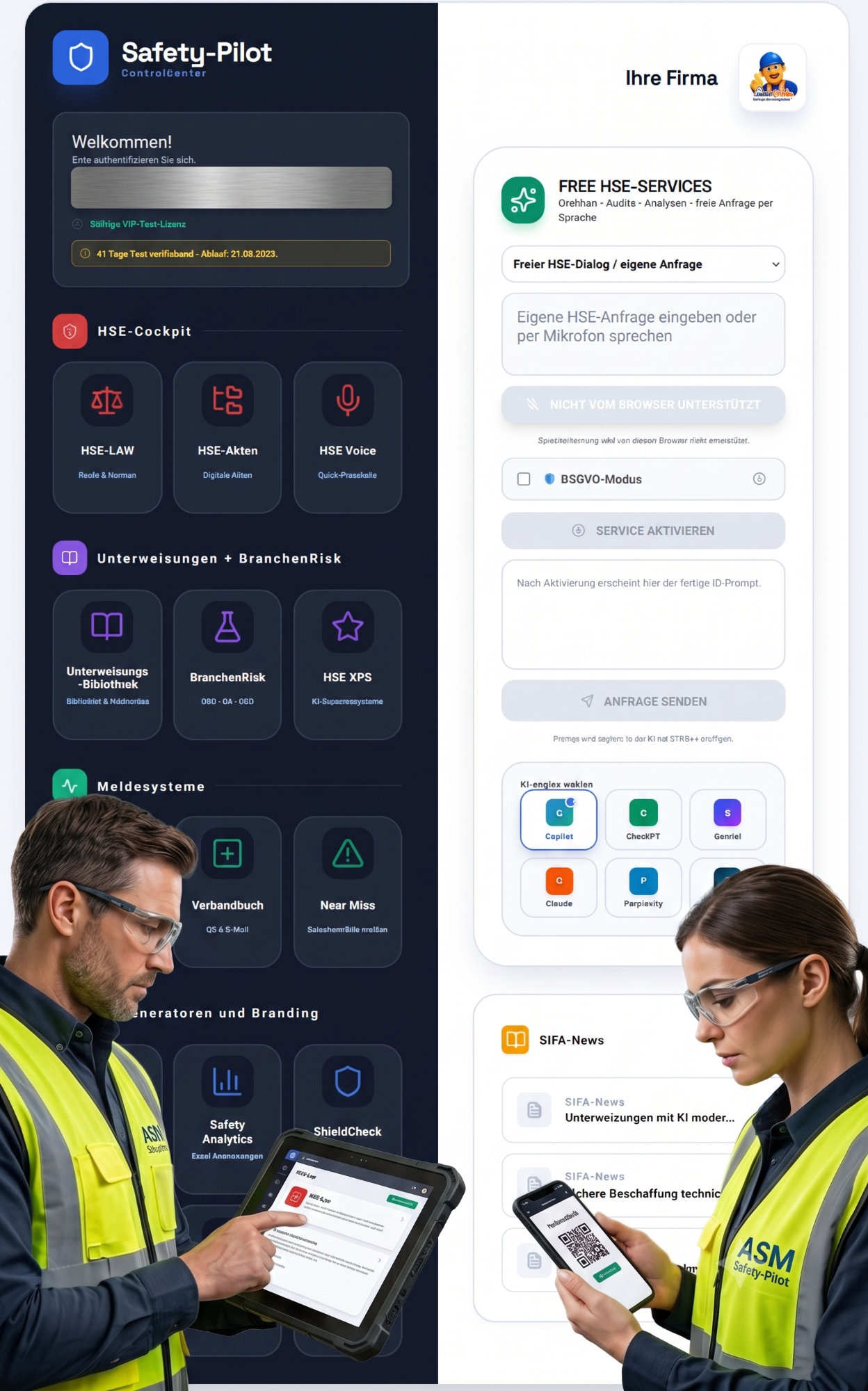 Das Control-Center für alle Apps der Safety (Bild: KI-generiert)-Pilot HSE Suite Integrierte Free HSE-Services mit KI Anbindung