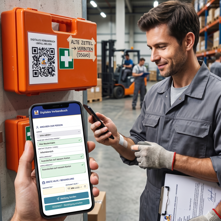 Digitales Verbandbuch in 10 Minuten funktionsfähig. Ohne Installation- Per QR-Code oder Intranet-Link